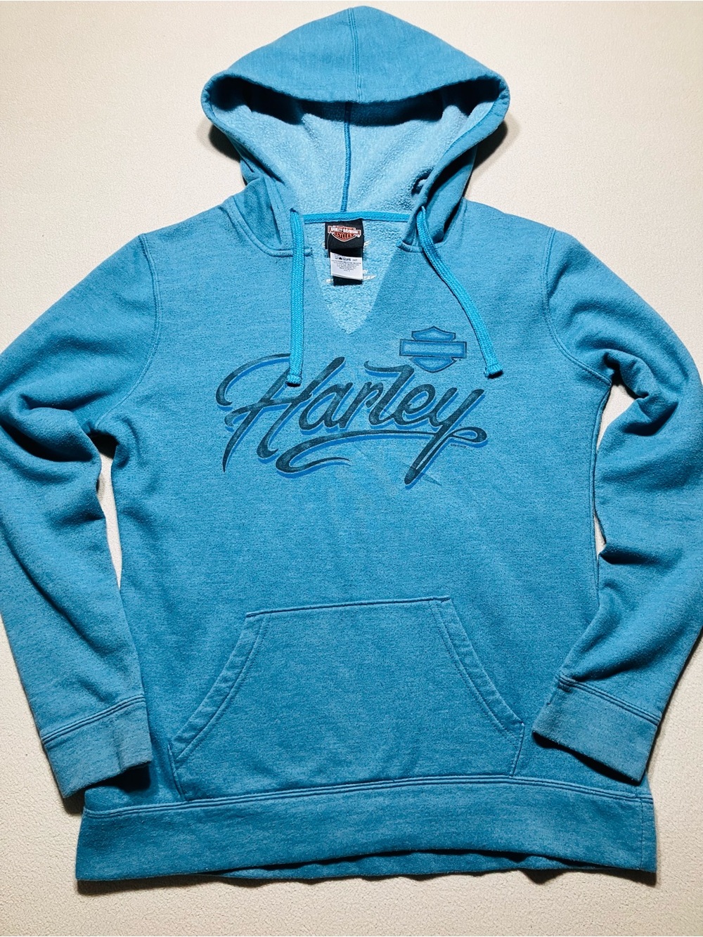Harley Davidson Smoky Mountain TN Teal V Neck Pullover Hoodie Small
